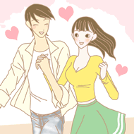 手をつないでいるカップルのイラスト