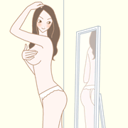鏡の前に立つ女性のイラスト
