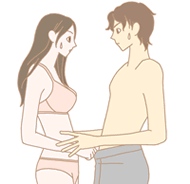 向かい合って困っているカップルのイラスト