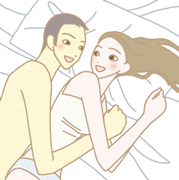 ベッドとカップルの画像