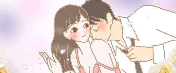ナデテナイト ホワイトローズをつけた女性と男性イラスト