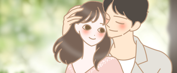 外で寄り添うカップル