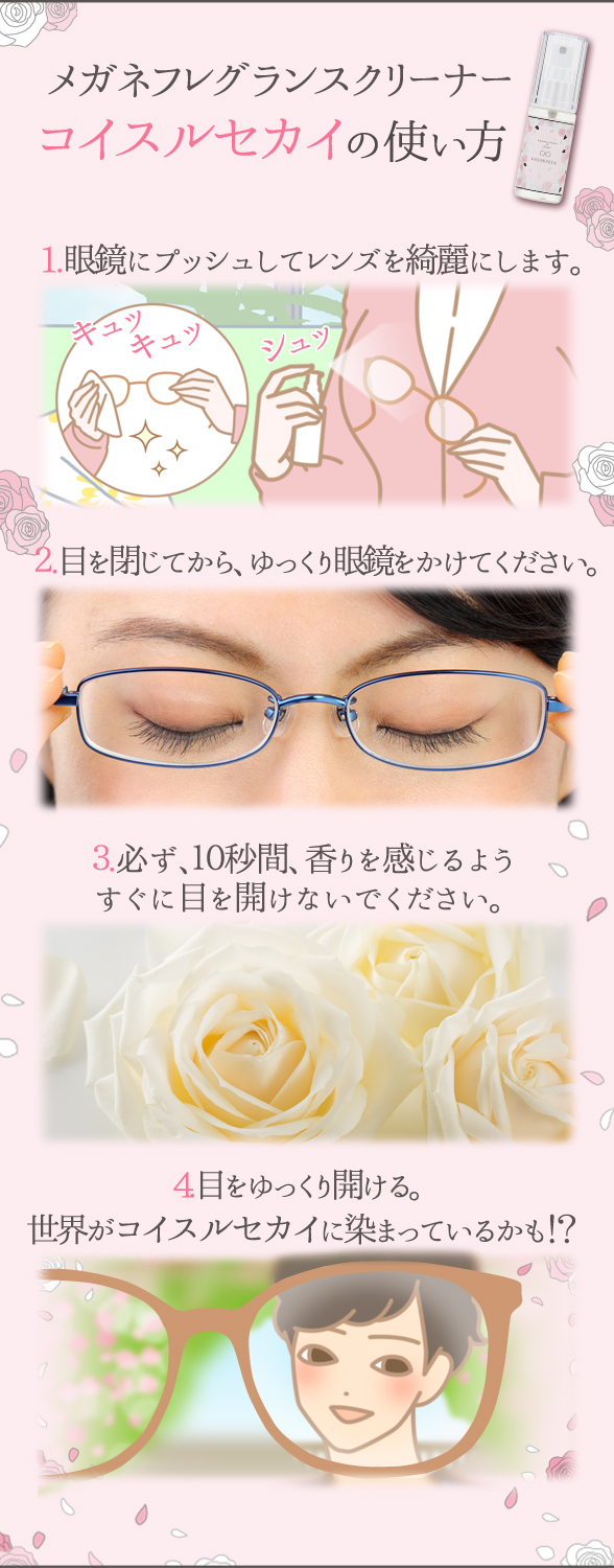 メガネフレグランスクリーナー コイスルセカイの使い方