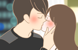 キスする男女