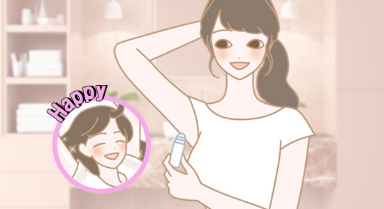 ワキの不快感をケアして笑顔の女性のイラスト