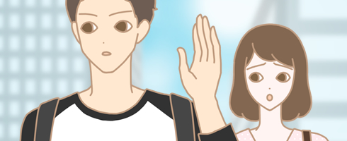 不満そうな男女