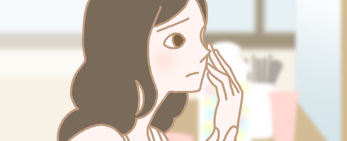 彼にすっぴんを見せられないと悩む女性のイラスト