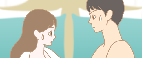 ドキドキを感じているか不安な夫婦のイラスト