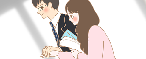 手を繋ぐ男性と女性のイラスト