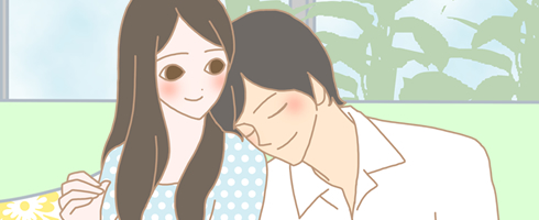 女性に寄りかかる男性のイラスト