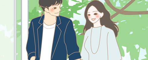 手を繋ぐ男女のイラスト