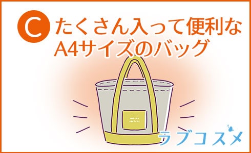 C:たくさん入って便利なA4サイズのバッグ