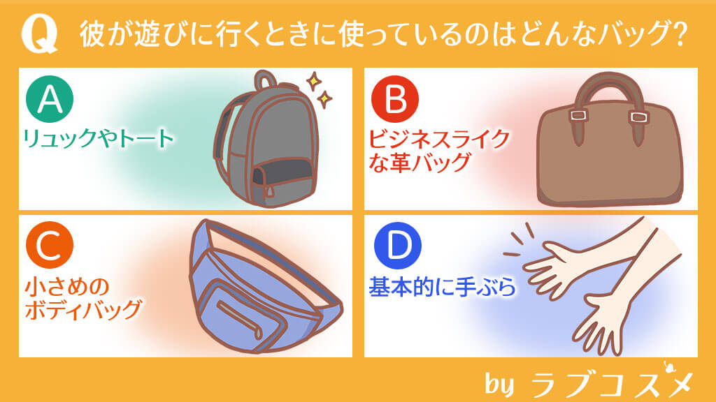 彼が遊びに行くときに使っているのはどんなバッグ?