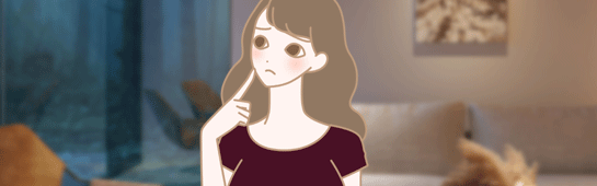 頬に指をあて斜め上を向く女性のイラスト
