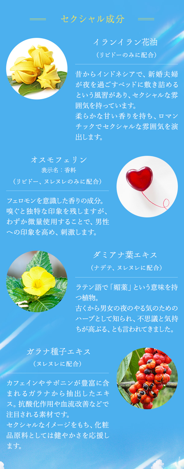 ラブコスメ特別企画 レモンの熱情〜恋しいあなたへ〜 こだわりの成分 セクシャル成分