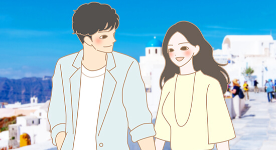 地中海で大切な人と旅行しているカップルイラスト