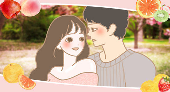 女性に顔を近づける男性のイラスト