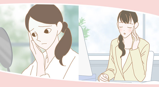 この季節だからこそ気になる…肌のお悩みを抱える女性のイラスト