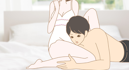 男性が脚を見ているイラスト