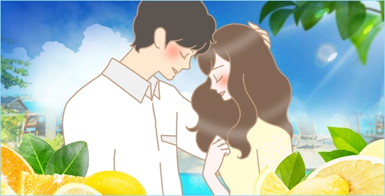 夏恋 女性の頭を優しくなでる男性のイラスト