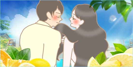 夏恋 女性の髪の香りを感じる男性のイラスト