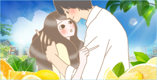 夏恋 髪を触り抱き寄せるカップルのイラスト