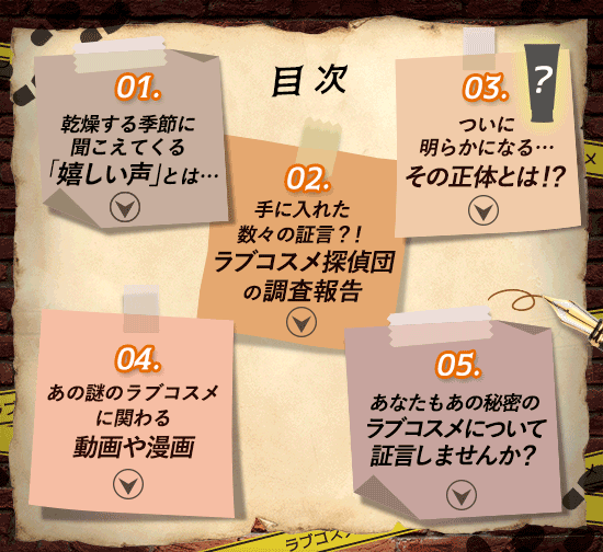 綺麗な素肌になる謎のラブコスメ大調査 目次