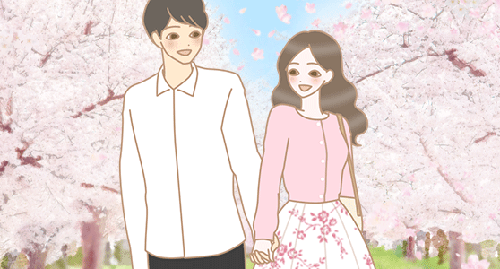 手をつなぐ男女のイラスト