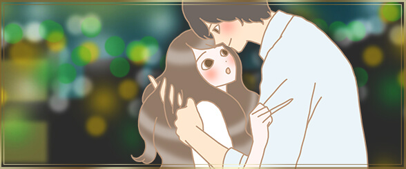 突然抱きしめあう男女のイラスト