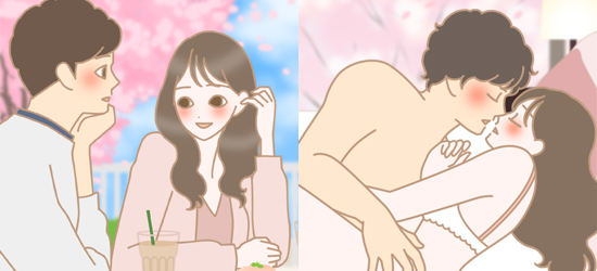 LC春の応援企画 サクラコスメでときめき200%満開 春の恋を開花させるカップルイラスト