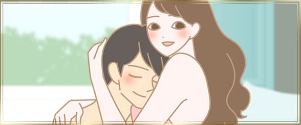 肌の質感を楽しむ女性のイラスト