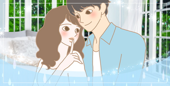 部屋で寄り添う男女のイラスト