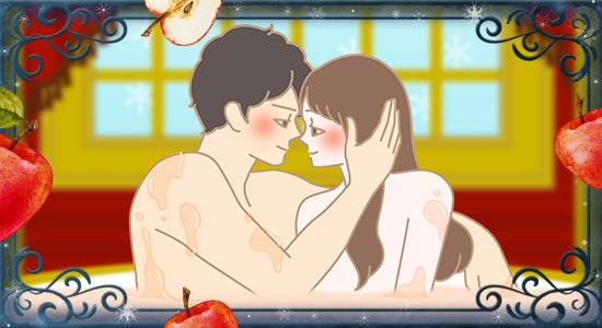 LCラブコスメホワイトスノー2019 リンゴの香りでラブ浴しているカップルイラスト