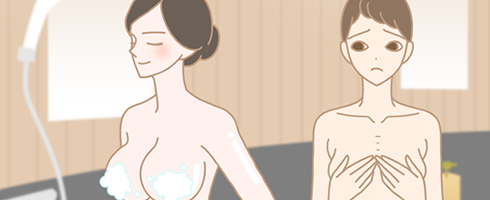 バストのハリと垂れを気にする女性のイラスト