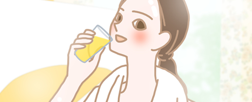 バストアップのために栄養を取る女性のイラスト