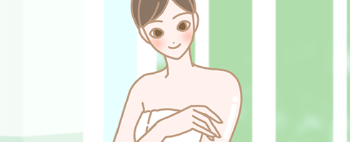 バストアップの筋トレ後にケアをする女性のイラスト