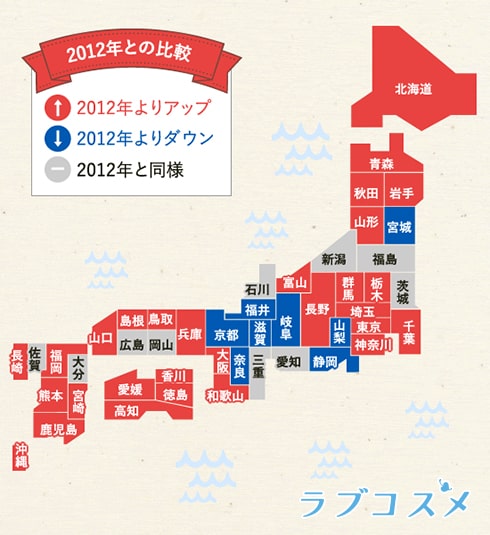 2012年と2018年平均バスト地図の比較