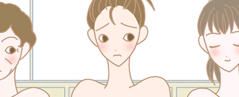理想的なバストにあこがれる下着姿の女性