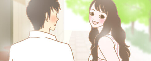 明るい表情で男性の方を振り向く女性イラスト