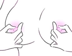 乳首を2本の指でつまんで揉みしだく