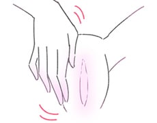 大陰唇との間の溝を優しくなでる