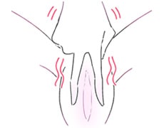 2本指をあてて細かく揺らす