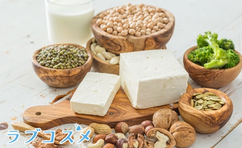 肉と大豆製品などアルギニンが含まれる食品のイラスト