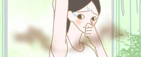 臭いを気にする女性のイラスト