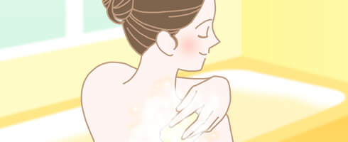 体を洗う女性のイラスト