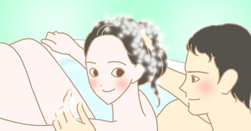 女性の髪を洗う男性のイラスト