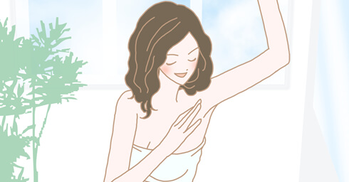 ボディケアをする女性のイラスト