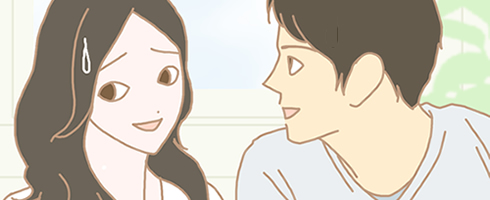 彼の加齢臭を感じて苦笑いの女性のイラスト