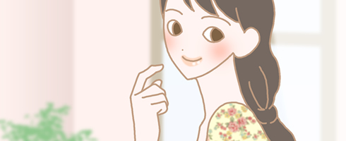 振替って微笑む女性のイラスト
