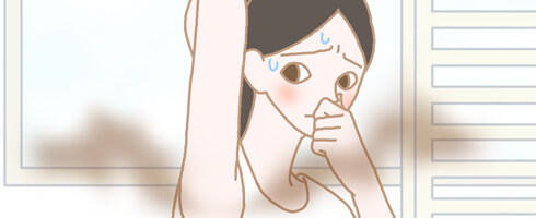 臭いに困っている女性のイラスト